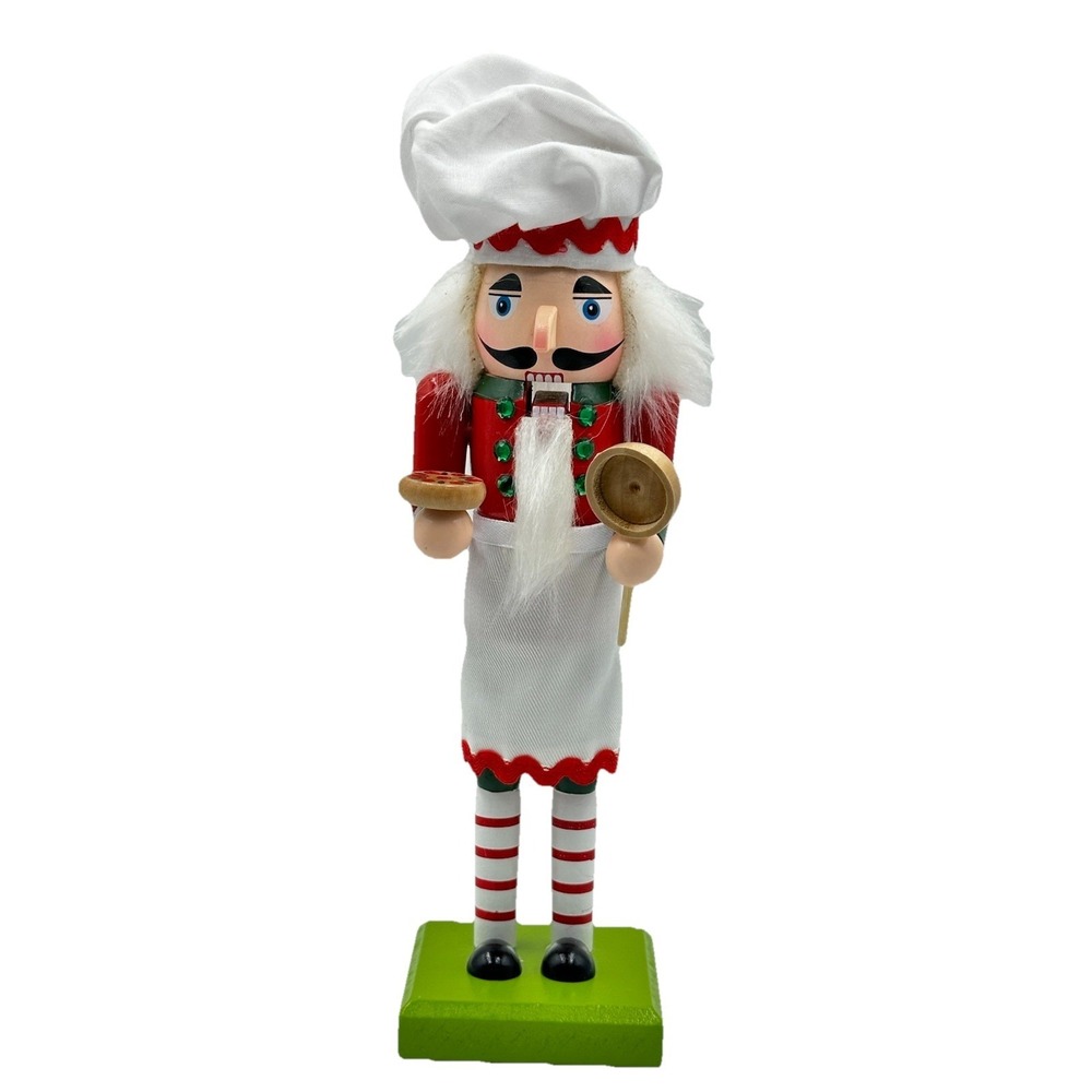 Jingles & Joy Wooden Christmas Decor 12" Whimsical Chef Nutcracker Red White